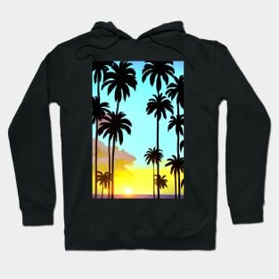 Summer Sunset Palm Trees Beach Ocean Artistic Paradise Hoodie